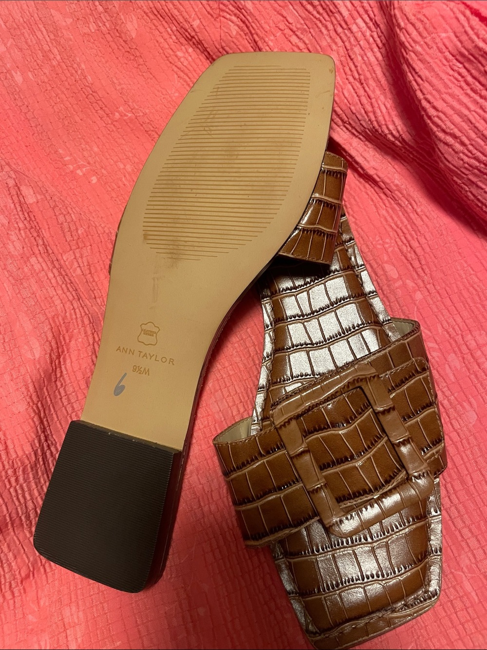 Ann Taylor Brown Croc-Embossed Slide Sandals - Picture 5 of 7